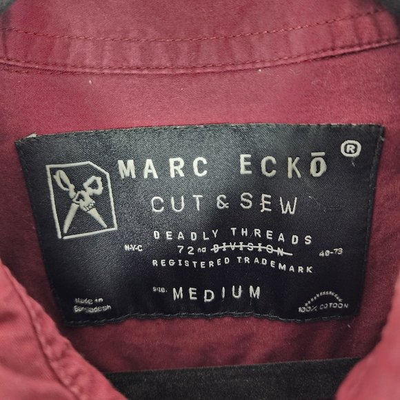 Marc Ecko Cut Sew 100% Cotton Burgundy Mens Medium Short Sleeve Button Shirt - Picture 5 of 10